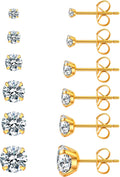 Acefun 6 Pairs Stud Earrings Set, Hypoallergenic Cubic Zirconia 316L Earrings Stainless Steel CZ Earrings 3-8mm