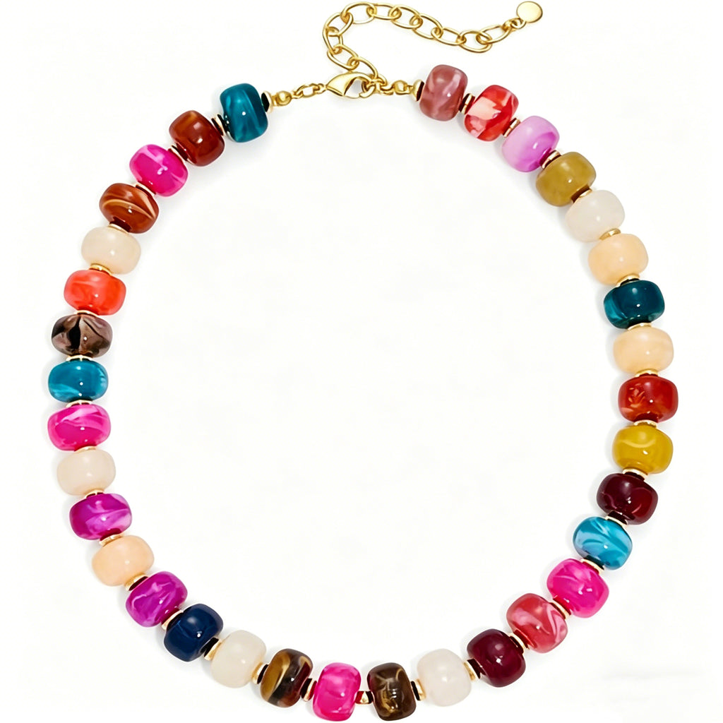 Acefun Colorful Resin Acrylic Beaded Choker Necklace for Women 14K Gold Plated Multicolor Statement Necklace Adjustable Trendy Boho Summer Jewelry