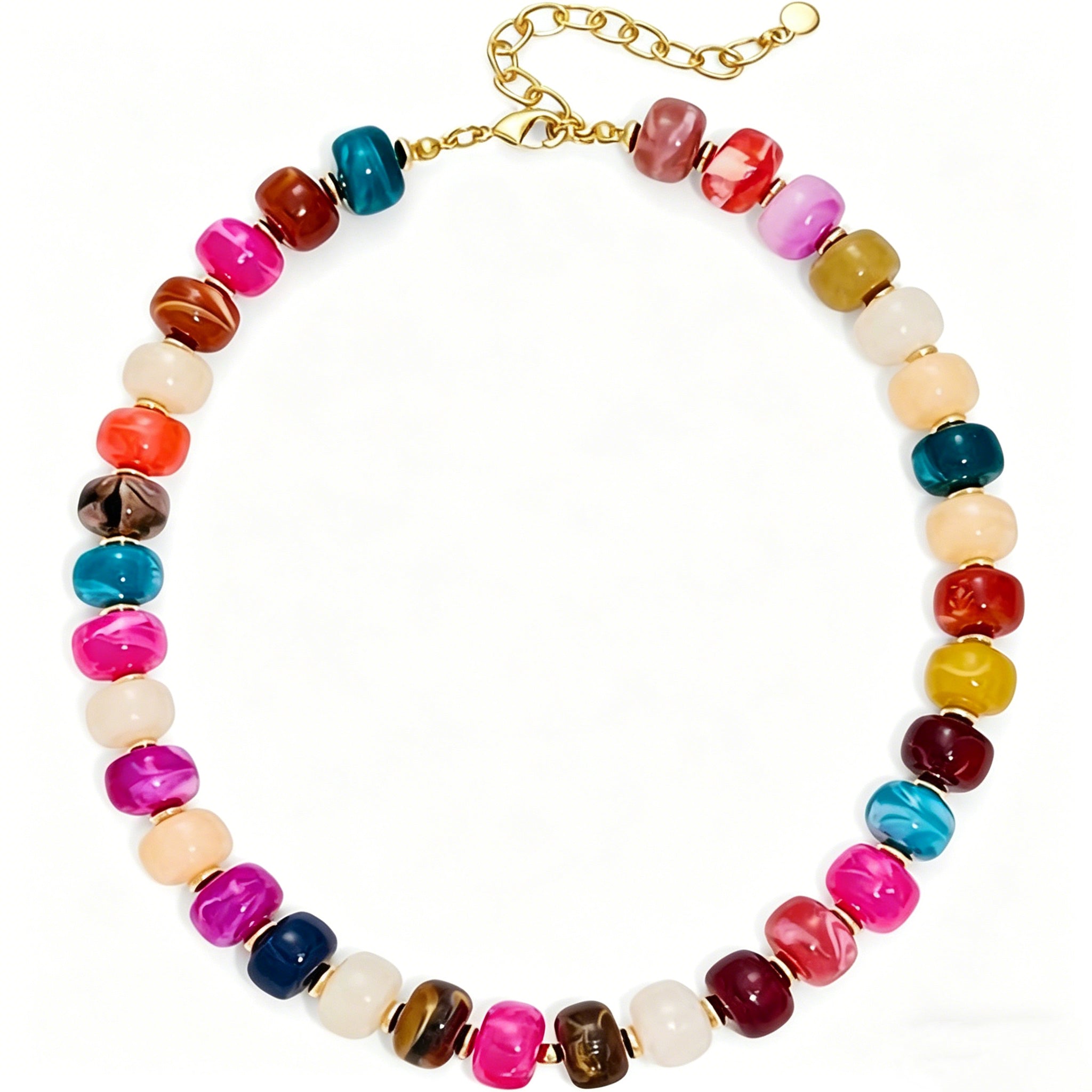 Acefun Colorful Resin Acrylic Beaded Choker Necklace for Women 14K Gold Plated Multicolor Statement Necklace Adjustable Trendy Boho Summer Jewelry