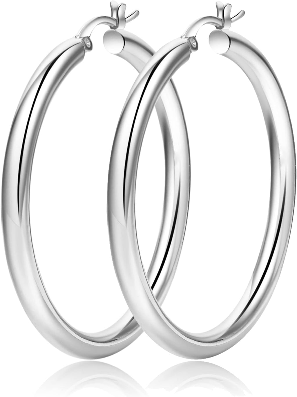 Acefun 4mm Thick Silver Chunky Earrings Steling Silver Post Hoops Earrings For Women Hollow Tube Hoops Earrings Thick Silver Hoop Earrings Hypoallergenic Lightweight Silver Hoop Large Earrings 40MM