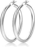 Acefun 4mm Thick Silver Chunky Earrings Steling Silver Post Hoops Earrings For Women Hollow Tube Hoops Earrings Thick Silver Hoop Earrings Hypoallergenic Lightweight Silver Hoop Large Earrings 40MM