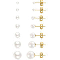 Acefun 18K Gold Plated Pearl Stud Earrings Set for Women 7 Sizes 3-10mm Hypoallergenic Pearl Earrings for Sensitive Ears Tiny to Large Pearl Studs for Daily Wear