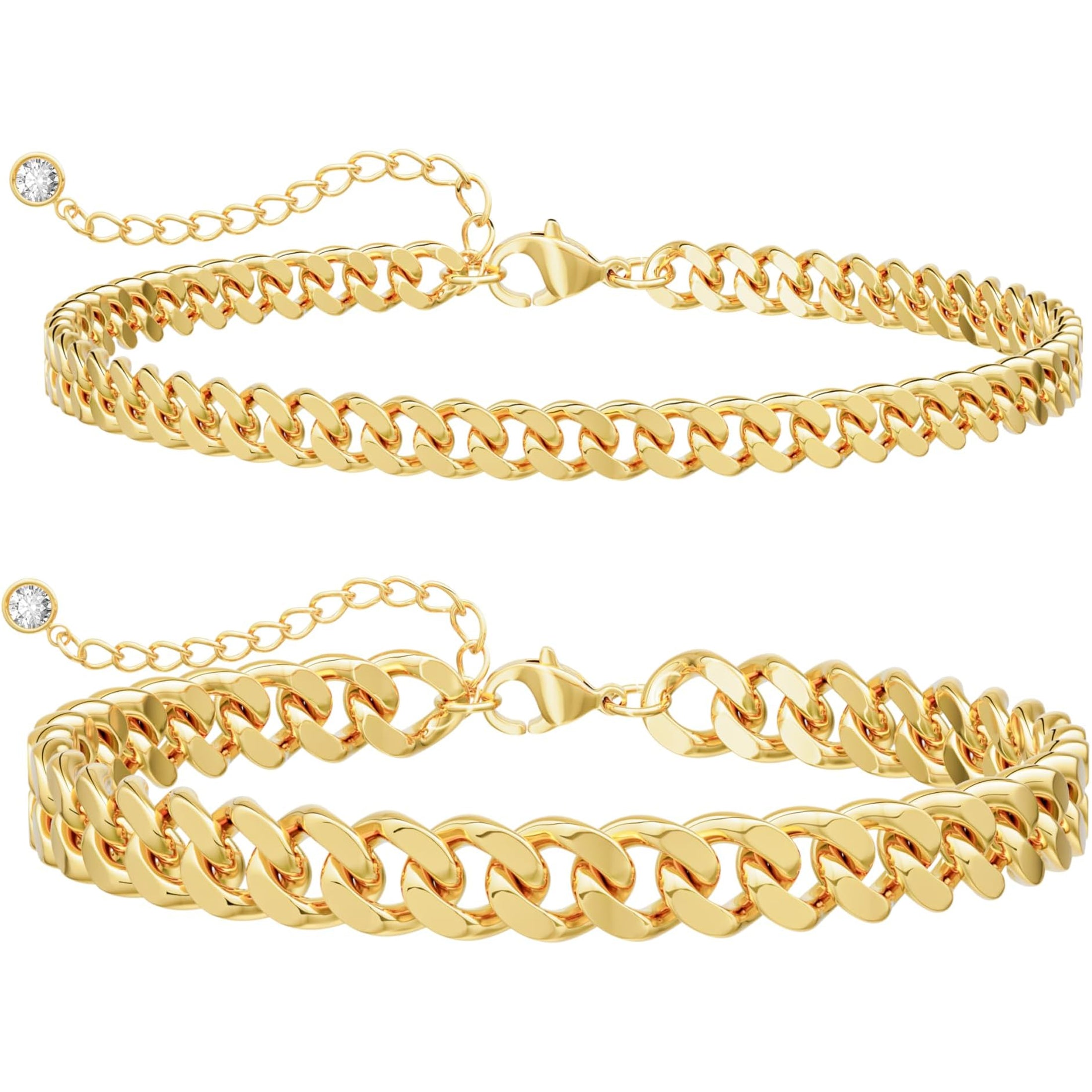 Acefun Gold Ankle Bracelets for Women Waterproof - Dainty Gold Anklets Trendy Layered 14K Gold/Silver Plated Stackable Chunky Cuban Link Chian Anklet Bracelet Set for Women Non Tarnish Jewelry Gift