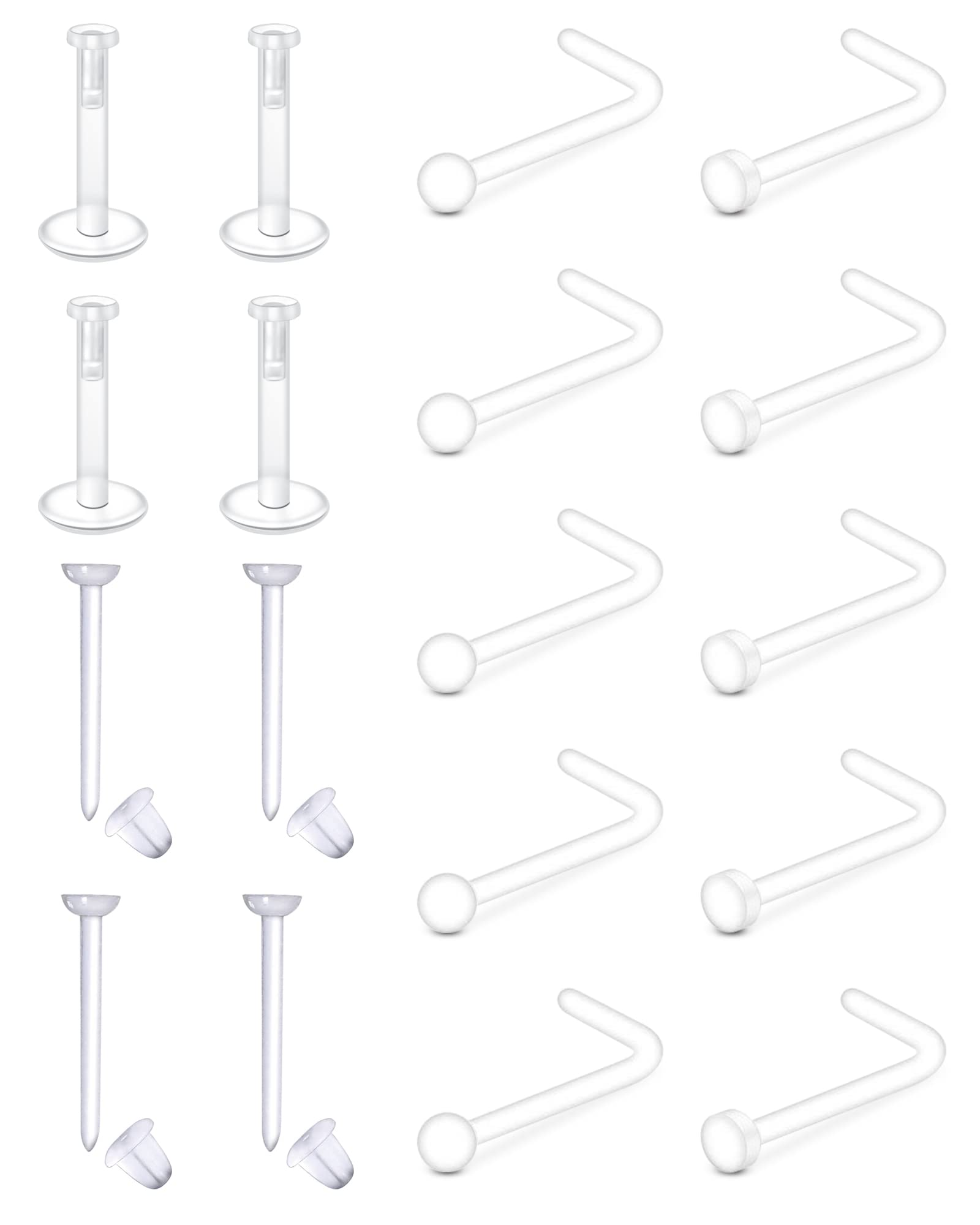 Acefun Clear Nose Studs for Work Clear Nose Rings Piercing Retainer for Surgery Bioflex Plastic Nose Ring Spacers Retainer Jewelry for Septum Lip Earrings