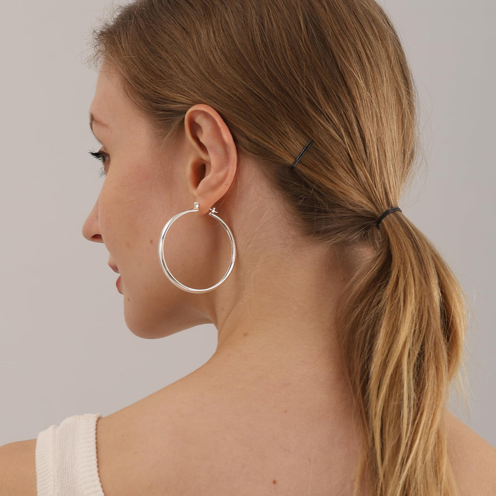Acefun 4mm Thick Silver Chunky Earrings Steling Silver Post Hoops Earrings For Women Hollow Tube Hoops Earrings Thick Silver Hoop Earrings Hypoallergenic Lightweight Silver Hoop Large Earrings 40MM