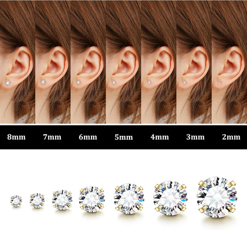 Acefun 20G Hypoallergenic Flat Back Earrings for Women Men Silver 14K Gold Stainless Steel Stud Earrings Brithstone Cubic Zirconia Studs Surgical Steel Cartilage Earrings for Sensitive Ears