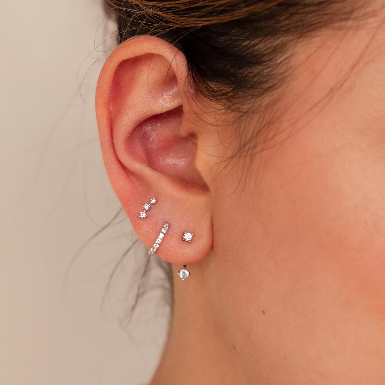Acefun 3 Pairs Silver Hypoallergenic Earrings for Women Trendy - Stud Hoop Cartilage Earrings Set Small Earring Stacks for Sensitive Ears Non Tarnish Dainty Silver Earring