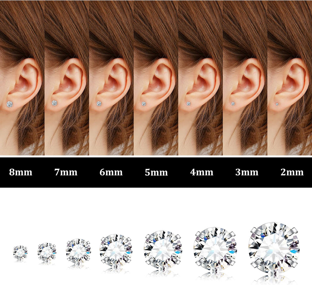 Acefun 20G Hypoallergenic Flat Back Earrings for Women Men Silver 14K Gold Stainless Steel Stud Earrings Brithstone Cubic Zirconia Studs Surgical Steel Cartilage Earrings for Sensitive Ears