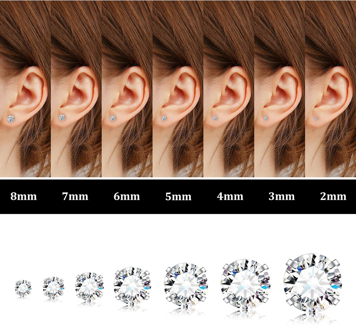 Acefun 20G Hypoallergenic Flat Back Earrings for Women Men Silver 14K Gold Stainless Steel Stud Earrings Brithstone Cubic Zirconia Studs Surgical Steel Cartilage Earrings for Sensitive Ears
