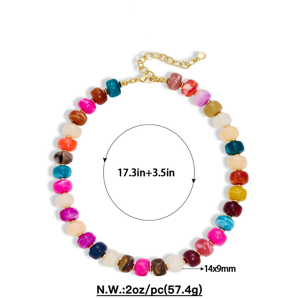 Acefun Colorful Resin Acrylic Beaded Choker Necklace for Women 14K Gold Plated Multicolor Statement Necklace Adjustable Trendy Boho Summer Jewelry