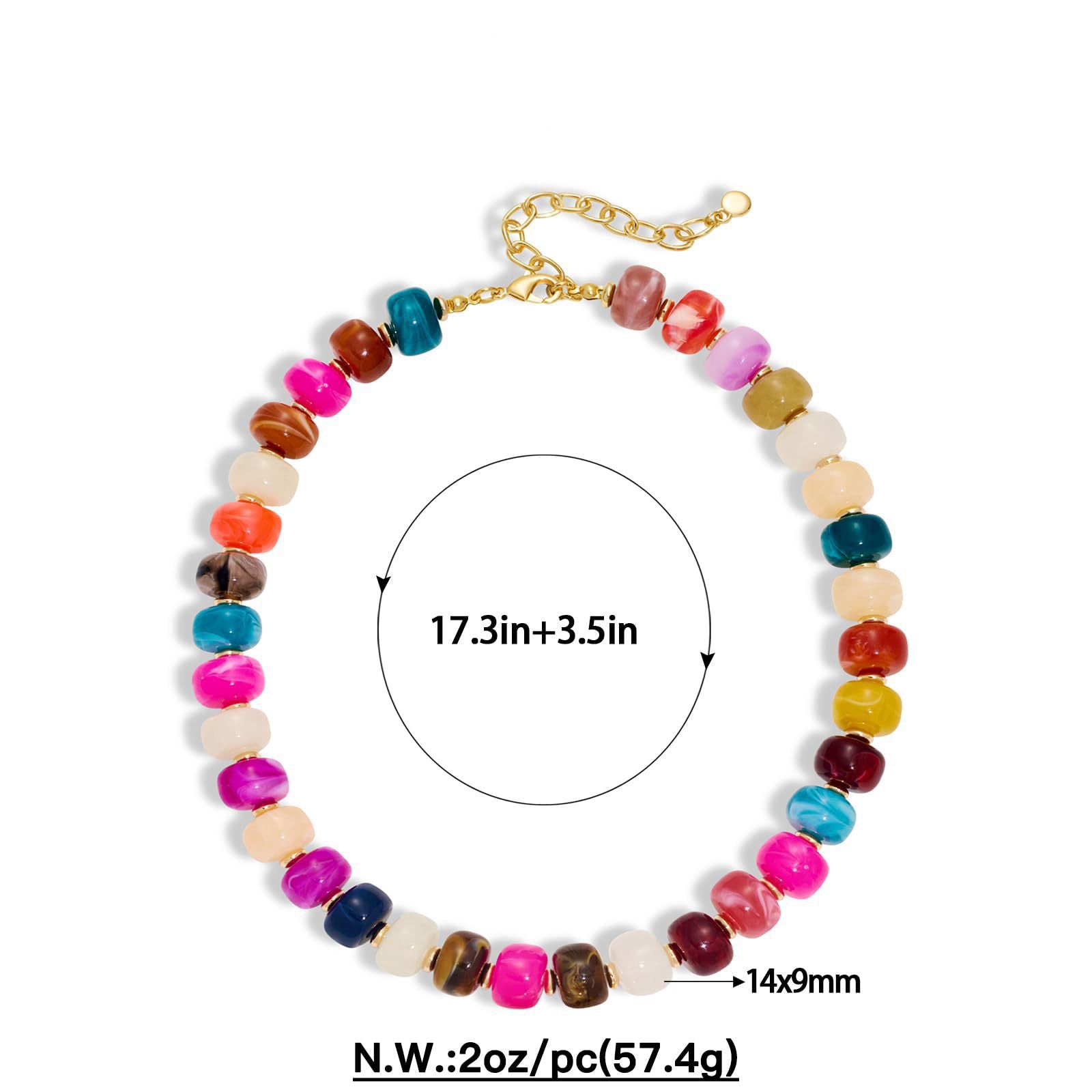 Acefun Colorful Resin Acrylic Beaded Choker Necklace for Women 14K Gold Plated Multicolor Statement Necklace Adjustable Trendy Boho Summer Jewelry