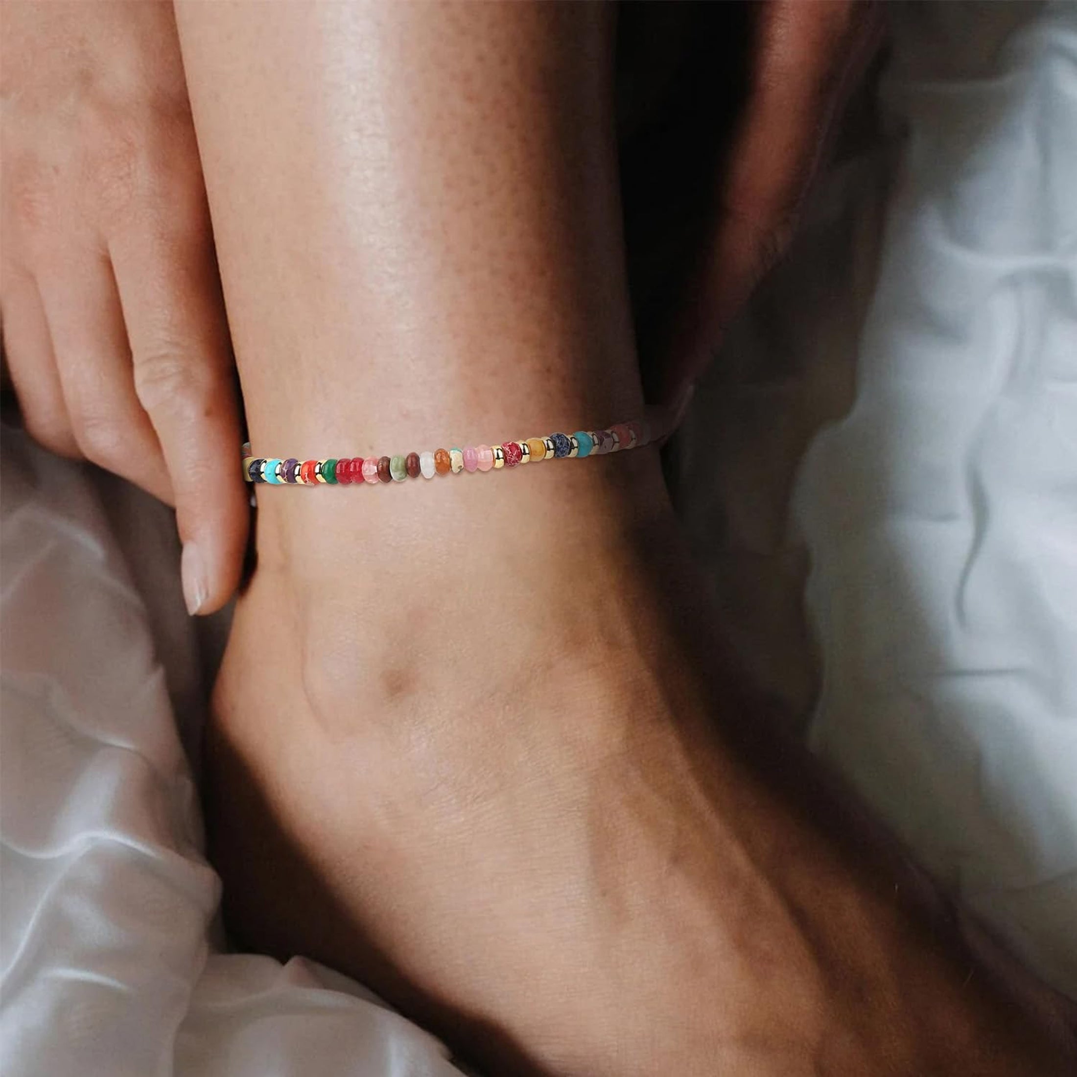 Acefun Ankle Bracelets for Women: The bead anklet is made from 4mm natural stone beads, the beads have a smooth surface and each bead is unique, plus metal spacers have been added to make it even more exquisite