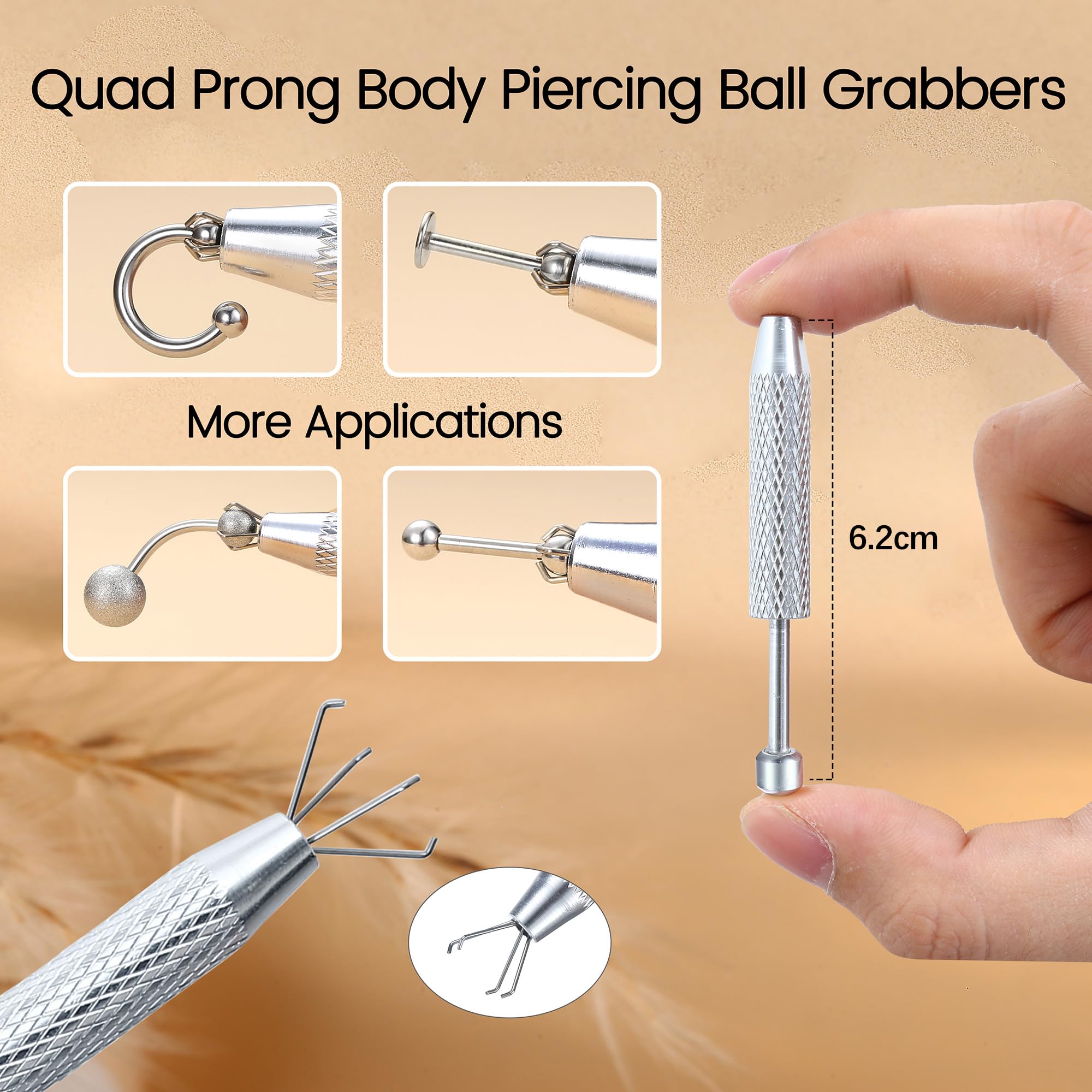 Acefun Piercing Ball Grabber, Flat Back Earrings Piercing Guide Needle Tool, Surgical Steel Internally Threaded Push Pin External Thread Assistant Body Piercing Kit for Ear Nose Lip Tool 16G 18G