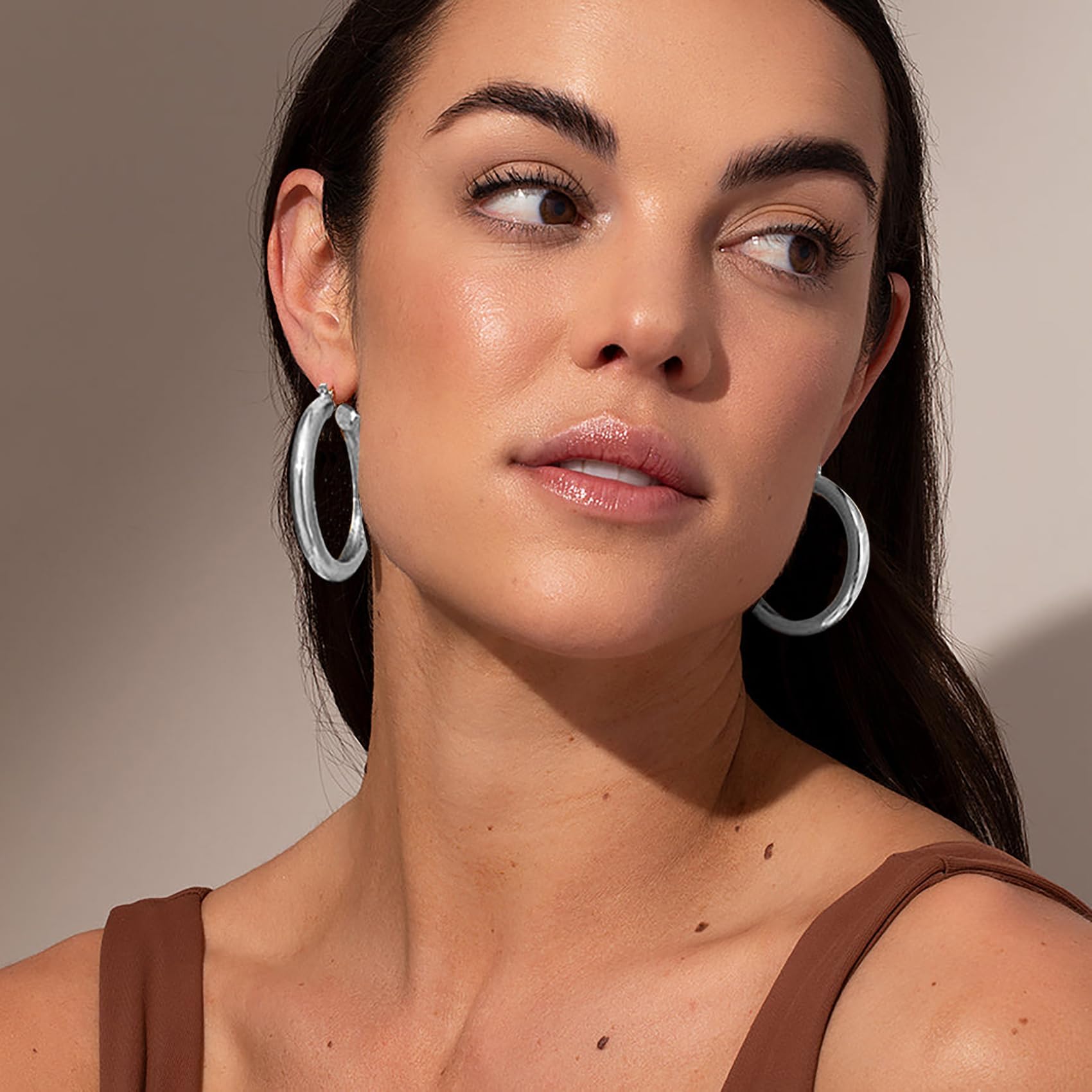 Acefun 4mm Thick Silver Chunky Earrings Steling Silver Post Hoops Earrings For Women Hollow Tube Hoops Earrings Thick Silver Hoop Earrings Hypoallergenic Lightweight Silver Hoop Large Earrings 40MM