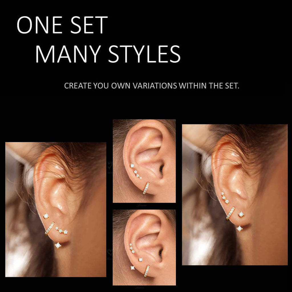 Acefun 3 Pairs Silver Hypoallergenic Earrings for Women Trendy - Stud Hoop Cartilage Earrings Set Small Earring Stacks for Sensitive Ears Non Tarnish Dainty Silver Earring