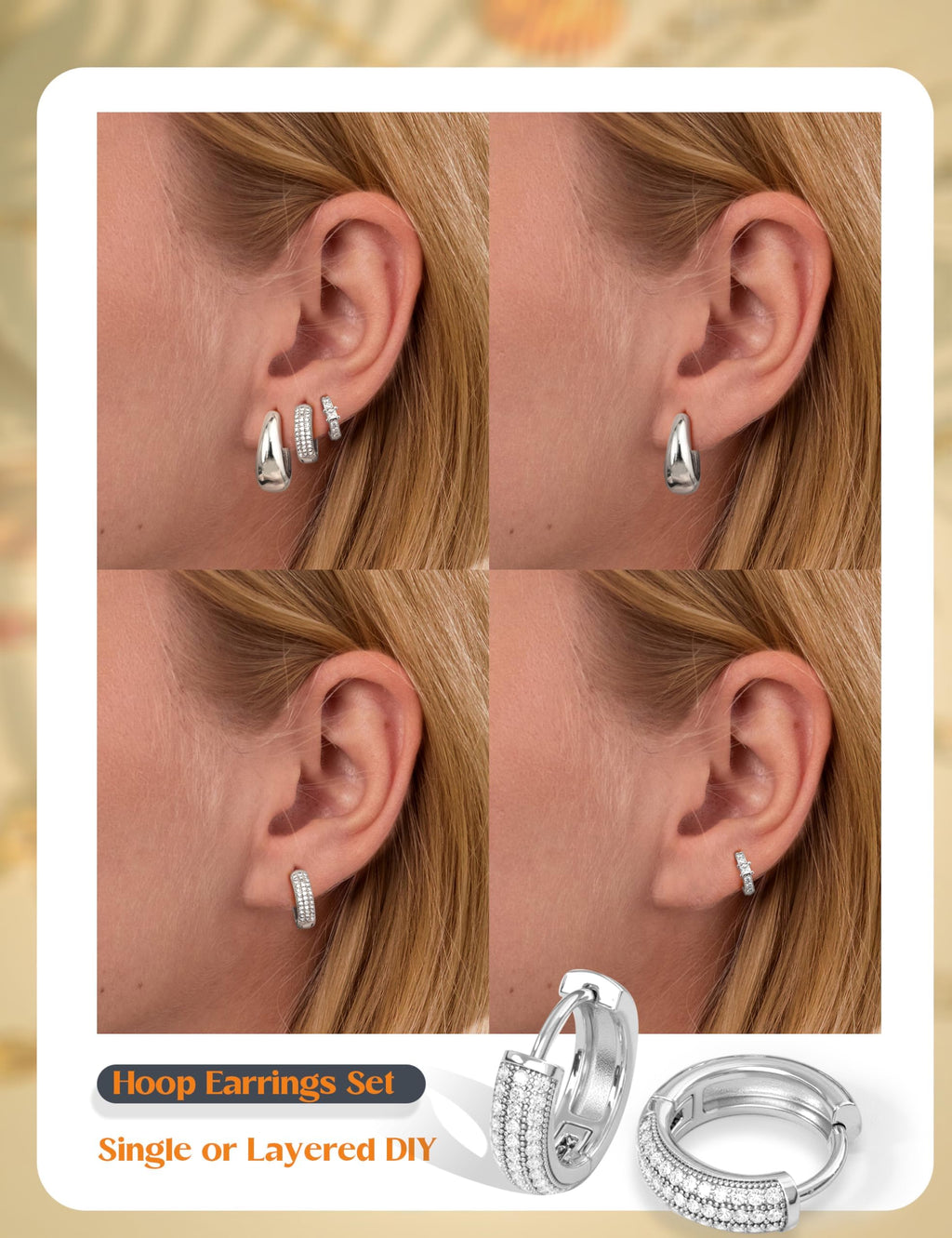 Acefun Small Gold Earring Stack Trendy Silver Earrings for Women Hypoallergenic  Cubic Zirconia Stud Hoop Non Tarnish Huggie Hoop Earrings Set for Multiple Piercing Jewelry Gift