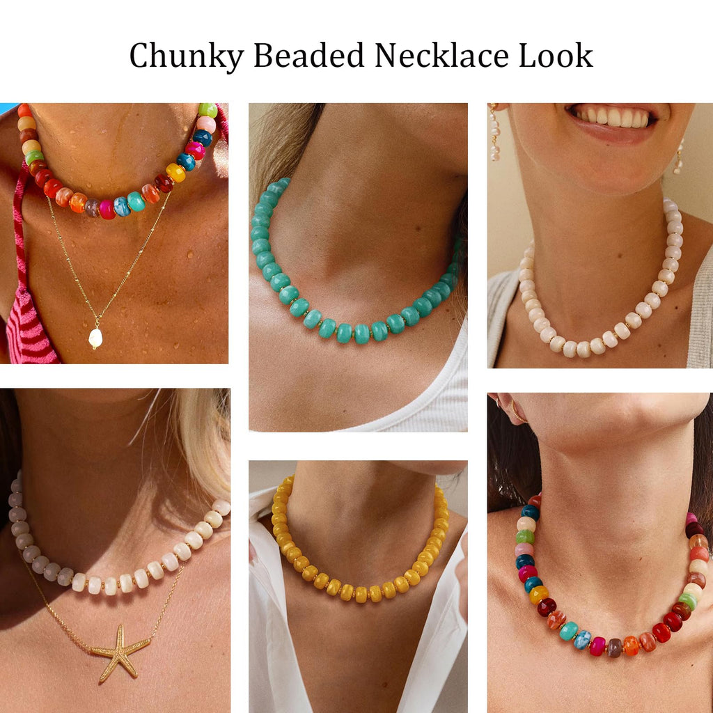Acefun Colorful Resin Acrylic Beaded Choker Necklace for Women 14K Gold Plated Multicolor Statement Necklace Adjustable Trendy Boho Summer Jewelry