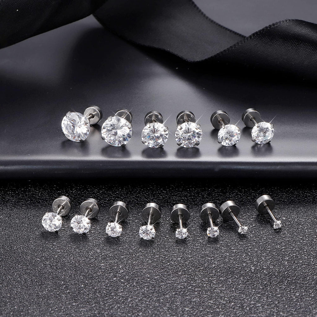 Acefun 20G Hypoallergenic Flat Back Earrings for Women Men Silver 14K Gold Stainless Steel Stud Earrings Brithstone Cubic Zirconia Studs Surgical Steel Cartilage Earrings for Sensitive Ears
