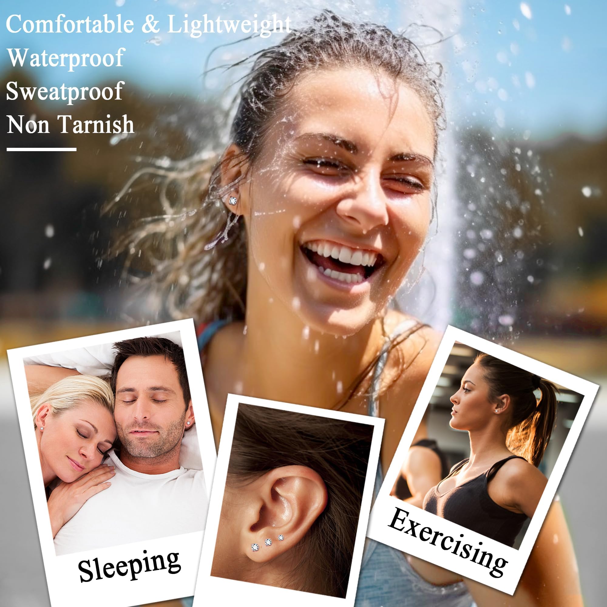 Acefun 20G Hypoallergenic Flat Back Earrings for Women Men Silver 14K Gold Stainless Steel Stud Earrings Brithstone Cubic Zirconia Studs Surgical Steel Cartilage Earrings for Sensitive Ears