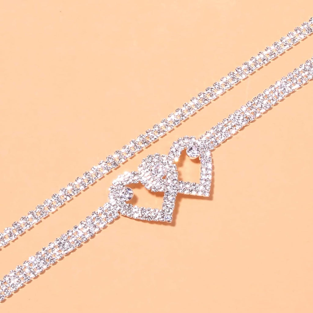 Acefun Heart Rhinestone Ankle Bracelets for Women, Adjustable Silver Shiny Tennis Anklets, Twinkle Cubic Zircon Diamond Anklet Foot Chain Jewelry Gifts