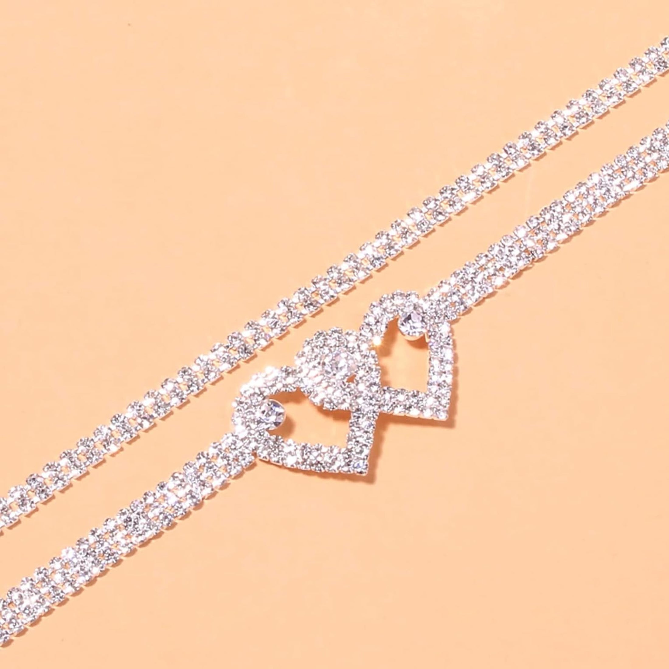 Acefun Heart Rhinestone Ankle Bracelets for Women, Adjustable Silver Shiny Tennis Anklets, Twinkle Cubic Zircon Diamond Anklet Foot Chain Jewelry Gifts