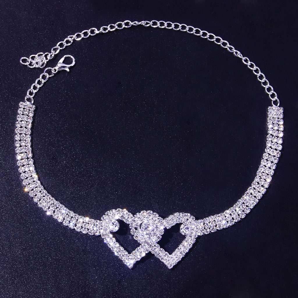Acefun Heart Rhinestone Ankle Bracelets for Women, Adjustable Silver Shiny Tennis Anklets, Twinkle Cubic Zircon Diamond Anklet Foot Chain Jewelry Gifts