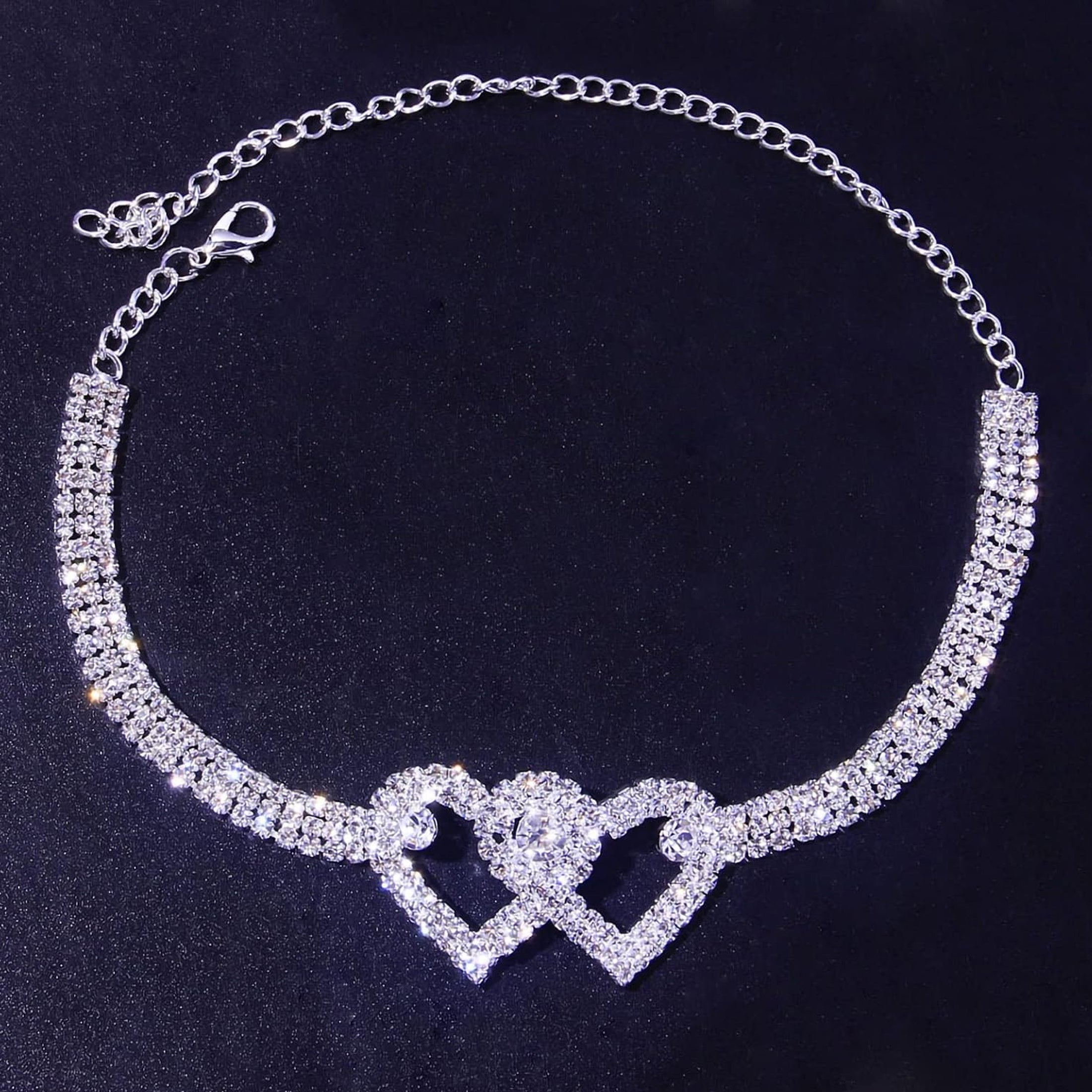 Acefun Heart Rhinestone Ankle Bracelets for Women, Adjustable Silver Shiny Tennis Anklets, Twinkle Cubic Zircon Diamond Anklet Foot Chain Jewelry Gifts