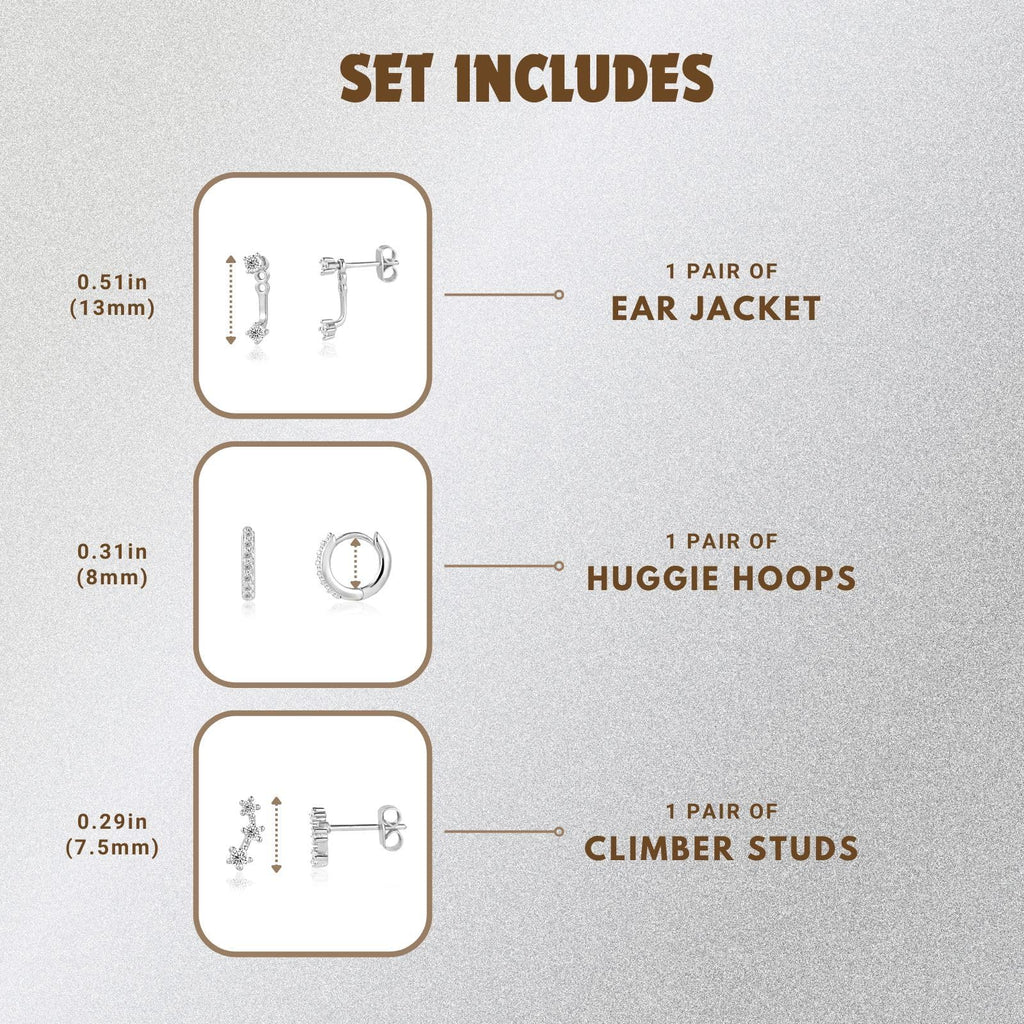 Acefun 3 Pairs Silver Hypoallergenic Earrings for Women Trendy - Stud Hoop Cartilage Earrings Set Small Earring Stacks for Sensitive Ears Non Tarnish Dainty Silver Earring