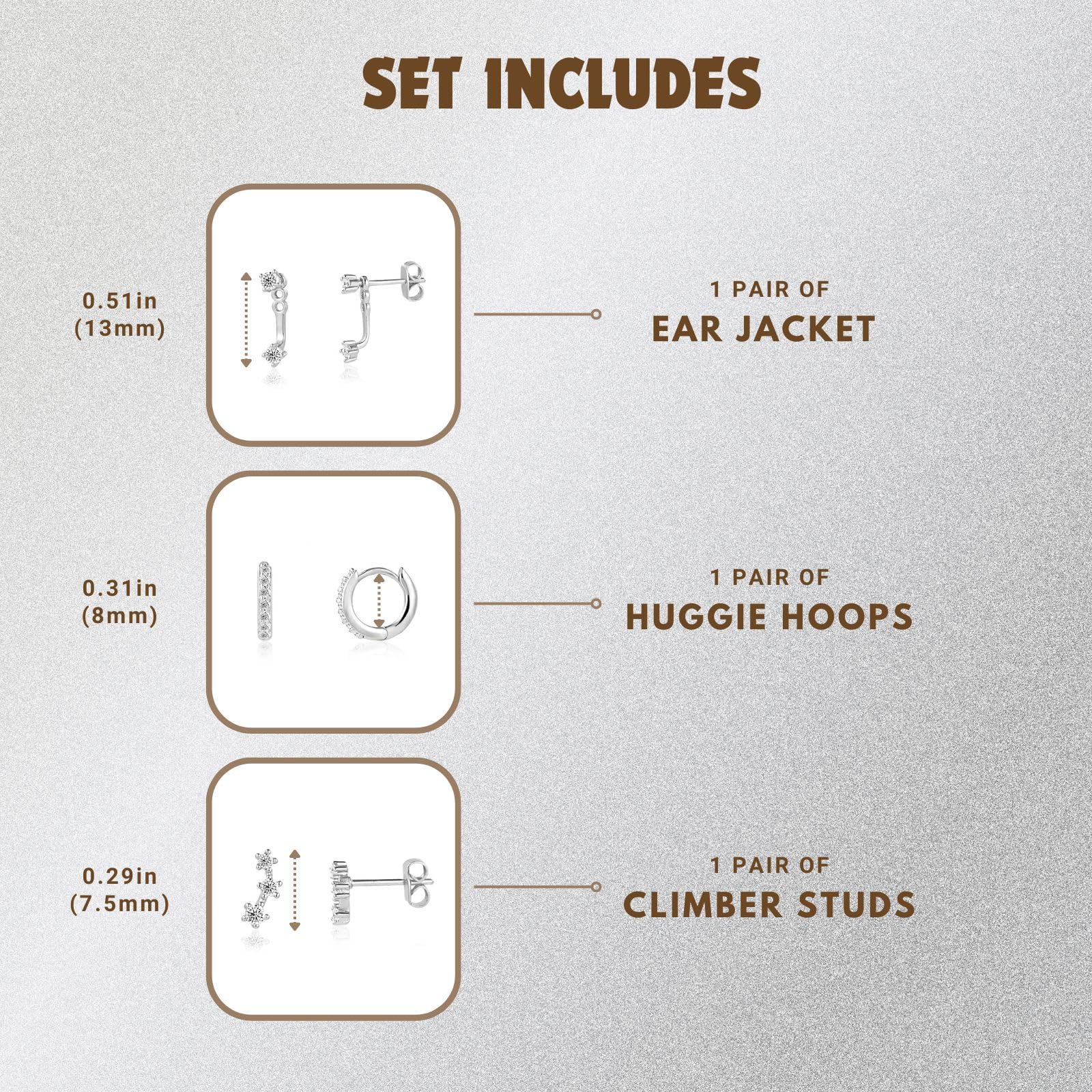 Acefun 3 Pairs Silver Hypoallergenic Earrings for Women Trendy - Stud Hoop Cartilage Earrings Set Small Earring Stacks for Sensitive Ears Non Tarnish Dainty Silver Earring