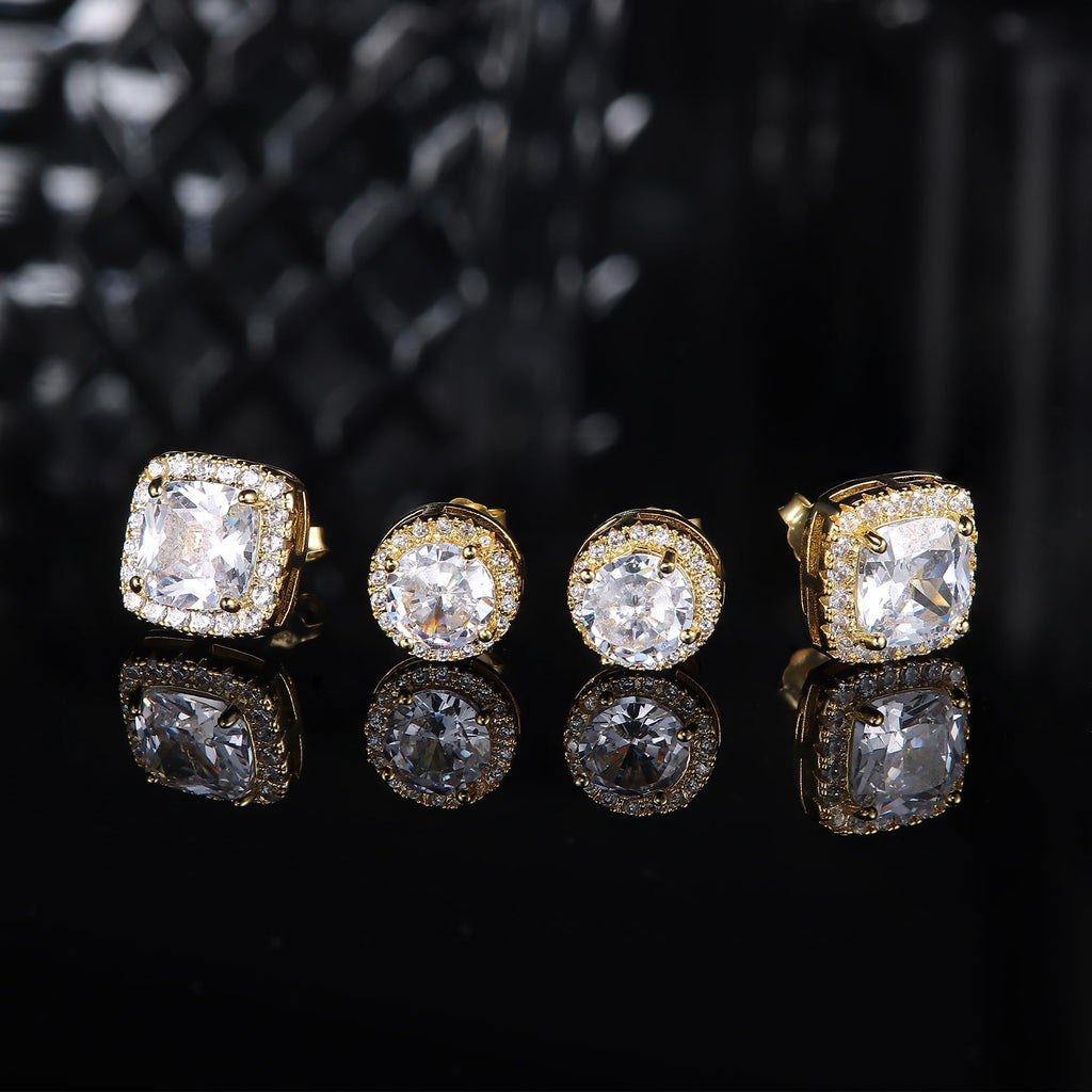 Acefun 18K Gold Plated Halo Stud Earrings Gold Cubic Zirconia Stud Earrings Round Square Diamonique Stud Earrings Set for Women Men