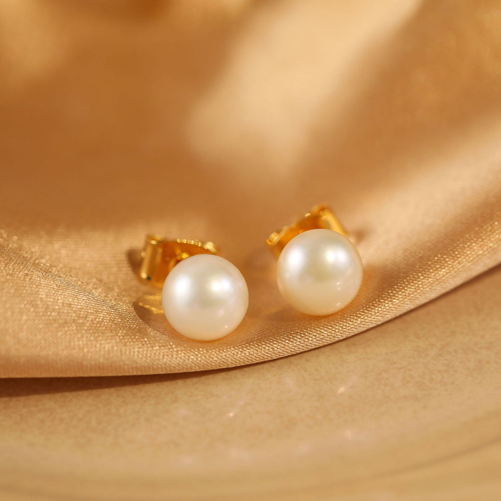 Acefun 18K Gold Plated Pearl Stud Earrings Set for Women 7 Sizes 3-10mm Hypoallergenic Pearl Earrings for Sensitive Ears Tiny to Large Pearl Studs for Daily Wear