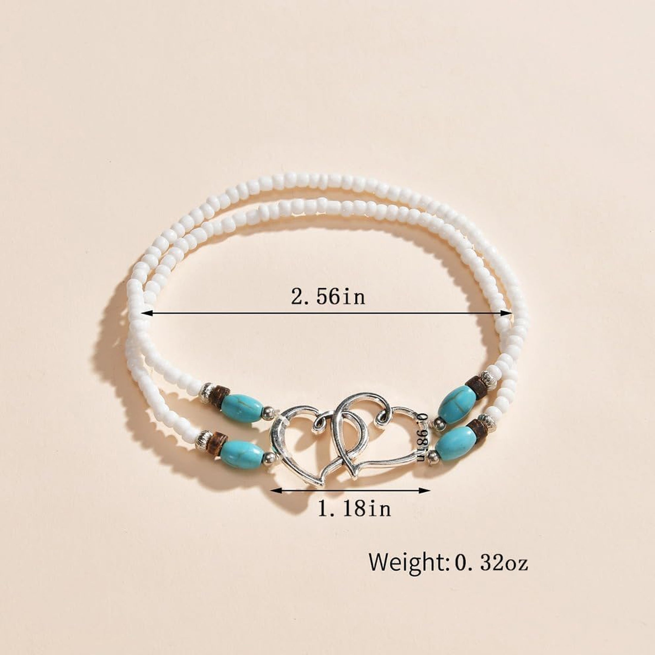 Acefun Elastic Beaded Ankle Bracelets for Women Double Heart Layered Stretch Ankle Bracelets Waterproof Dainty Boho Beaded Anklets for Summer Beach Foot Jewelry