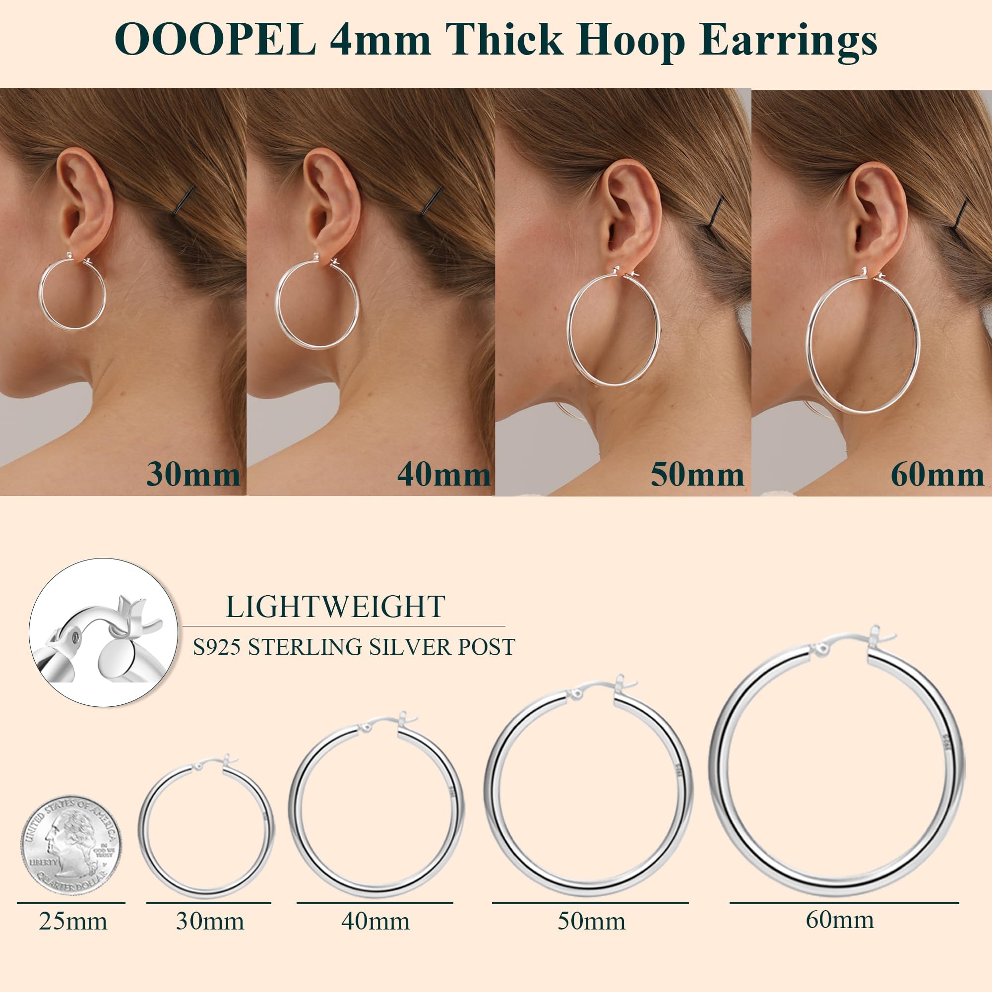 Acefun 4mm Thick Silver Chunky Earrings Steling Silver Post Hoops Earrings For Women Hollow Tube Hoops Earrings Thick Silver Hoop Earrings Hypoallergenic Lightweight Silver Hoop Large Earrings 40MM